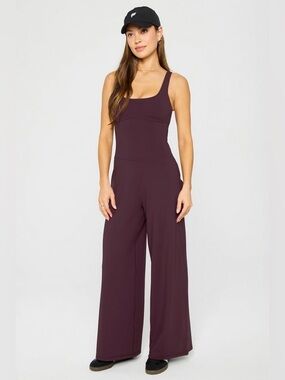 Fabletics Sleeveless Wide-Leg Jumpsuit in Plum- Medium